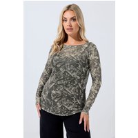 Limited Collection Limited Collection Damen Oberteil in Braun aus Netzstoff mit Camouflageprint in Größe 42 | Polyester/Elasthan