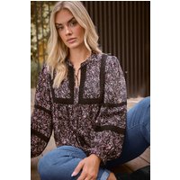 Yours Yours Damen Geblümte Bluse in Rosa mit Häkelsaum in Größe 46 | Polyester