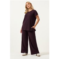 Yours Yours Damen Dunkelviolette Strickhose mit Weitem Bein in Größe 58-60 | Polyester/Elasthan