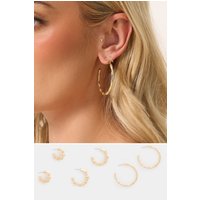 Yours Yours Damen Goldfarbene Creolen in Bambusoptik, 3er Setsize | Metall