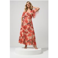 Yours London Damen Yours London – Geblümtes Meshkleid in Naturbraun mit Abstraktem Muster in Größe 54-56 | Polyester/Elasthan