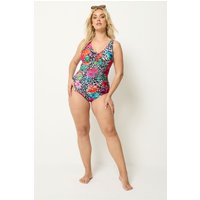 Yours Yours Damen Badeanzug mit Schnürung in Schwarz mit Leopardenmuster in Größe 50 | Polyester/Elasthan