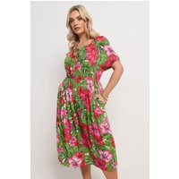 Yours Yours Damen Maxikleid in Grün mit Blumenmuster in Größe 54-56 | Viskose
