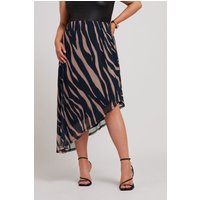 Yours London Yours London Damen Asymmetrischer Netzstoffrock in Schwarz mit Zebraprint in Größe 42 | Polyester