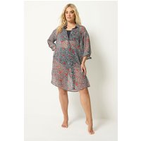 Yours Yours Damen Überwurf in Schwarz mit Leoparden und Kirschmotiv in Größe 50-52 | Polyester