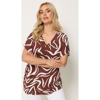 Yours Damen Yours – T-Shirt in Braun mit Abstraktem Print und Überschnittenen Ärmeln in Größe 62-64 | Elasthan/Viskose