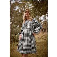 Yours Yours Damen Gesmoktes, Strukturiertes Kleid in Schwarz mit Karomuster in Größe 48 | Baumwolle