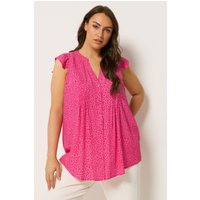 Yours Damen Yours – Bluse in Rosa mit Blattmuster und Biesen in Größe 54-56 | Viskose