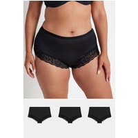 Yours Yours Plus Size Curve Slips in Schwarz mit Spitzenborte, 3er Set in Größe 50-52 | Polyester/Elasthan