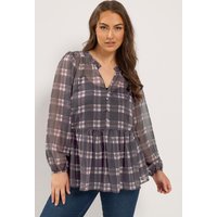 Yours Yours Damen Chiffonbluse in Lila mit Karos in Größe 58-60 | Polyester