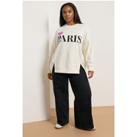 Yours Yours Damen Sweatshirt in Creme mit „Parisherz“ in Größe 44 | Baumwolle/Polyester