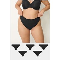 Yours Plus Size Curve Yourset Tangas in Schwarz, 5er Pack in Größe 46-48 | Baumwolle/Elasthan