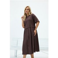 Yours Damen Yours – 2in1 Midikleid in Schokobraun aus Popeline in Größe 44 | Baumwolle