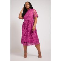 Yours London Yours London Damen Gehäkeltes Midikleid in Hot Pink mit Spitze in Größe 46 | Polyester