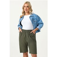 Yours Yours Damen Luftige Baumwollshorts in Khakigrün in Größe 50-52 | Baumwolle