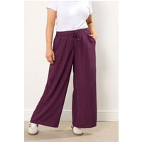 Yours Yours Damen Hose in Weinrot mit Weitem Bein in Knitteroptik in Größe 44 | Polyester/Elasthan