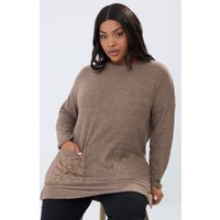 Yours Yours Damen Braunes Leopardentop mit Strassverzierungen und Tasche in Größe 50-52 | Polyester/Elasthan/Viskose