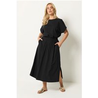 Yours Yours Damen Maxikleid in Schwarz mit Elastischem Taillenbund in Größe 48 | Baumwolle