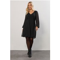Yours Yours Damen Minikleid in Schwarz mit Ärmeln aus Netzstoff in Größe 48 | Polyester/Elasthan