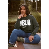 Yours Yours Damen Sweatshirt in Khaki mit „Oslo”Slogan in Größe 50-52 | Baumwolle/Polyester