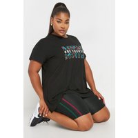 Yours Yours Damen Active – Stretchshorts in Schwarz mit Seitenstreifen in Größe 50 | Elasthan/Viskose