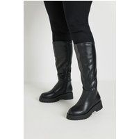 Yours Yours Damen Kniehohe Stiefel in Schwarz aus Lederimitat in Weiter E bis Extraweiter Eeepassform in Größe 41EEE | Synthetik