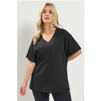 Yours Damen Yours – Langes T-Shirt in Schwarz mit V-Ausschnitt in Größe 48 | Baumwolle
