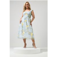 Yours London Yours London Damen Meshskaterkleid mit Blumenmuster und Punkten in Blau in Größe 44 | Polyester/Elasthan
