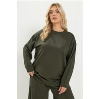 Yours Yours Damen Sweatshirt in Khakigrün mit Rundhalsausschnitt in Größe 62-64 | Baumwolle/Polyester