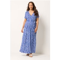 Yours Damen Yours – Kleid in Blau mit Blümchenmuster und Wickeloptik Vorne in Größe 48 | Polyester/Elasthan