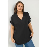 Yours Yours Damen T-Shirt in Schwarz mit Überschnittenen Ärmeln in Größe 42 | Elasthan/Viskose