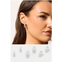 Yours Yours Damen Silberfarbene, Strukturierte Creolen, 3er Setsize | Metall