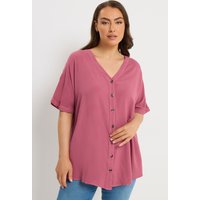 Yours Yours Damen Rote Chambraybluse mit Knopfleiste in Größe 58-60 | Viskose