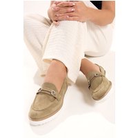 Yours Yours Damen Trensenloafer in Naturbraun aus Wildlederimitat in Breiter E-Passform in Größe 38E | Textil/Synthetik