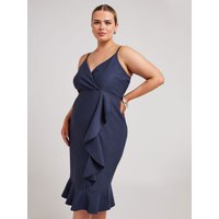 Yours London Yours London Damen Gerüschtes Jacquardkleid in Marineblau in Größe 50 | Polyester/Elasthan