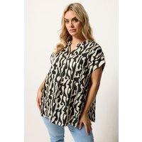 Yours Yours Damen Plissierte Bluse in Schwarz mit Abstraktem Print in Größe 46 | Viskose
