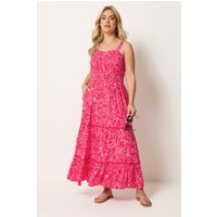 Yours Yours Damen Gestuftes Maxikleid in Rot mit Blätterprint in Größe 54-56 | Viskose