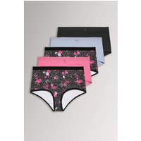 Yours Yours Plus Size Curve Voll Bedeckende Slips in Schwarz mit Schmetterlingsmuster, 5er Pack in Größe 46-48 | Baumwolle/Elasthan