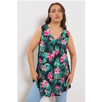 Yours Yours Damen Trägershirt in Schwarz mit Tropischem Print in Größe 66-68 | Viskose