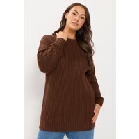 Yours Yours Damen Langer Strickpullover in Braun mit Waffelmuster in Größe 46-48 | Acryl