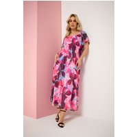 Yours Yours Damen Kleid in Rosa mit Blumenmuster und Flügelärmeln in Größe 48 | Polyester