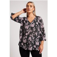 Yours London Yours London Damen Bluse in Schwarz mit Blumenmuster und V-Ausschnitt in Größe 58-60 | Polyester