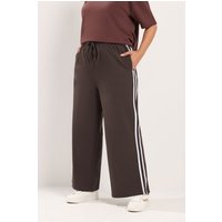 Yours Yours Damen Jogginghose in Schokobraun mit Weitem Bein und Seitenstreifen in Größe Short 50-52 | Baumwolle
