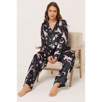 Yours Yours Damen Pyjamaset in Marineblau aus Satin mit Leoprint in Größe 50-52 | Polyester
