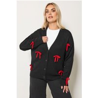 Yours Yours Damen Strickcardigan in Schwarz mit Schleifendetail in Größe 54-56 | Acryl