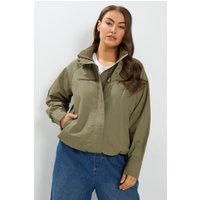Yours Yours Damen Hemdjacke in Khakigrün aus Twill mit Stehkragen in Größe 58-60 | Baumwolle