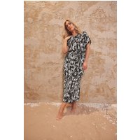 Yours Yours Damen Plissiertes Maxikleid in Schwarz mit Abstraktem Muster in Größe 48 | Polyester