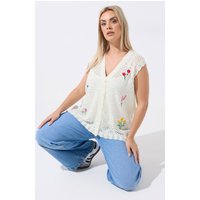 Limited Collection Limited Collection Damen Strickweste in Creme mit Blumenstickerei in Größe 50-52 | Acryl
