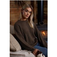 Yours Yours Damen Strickpullover in Schokobraun mit Waffelmuster in Größe 50-52 | Acryl
