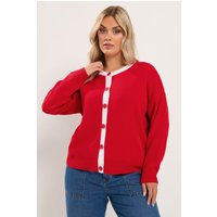 Yours Yours Damen Strickjacke in Rot mit Kontrastdesign in Größe 54-56 | Acryl